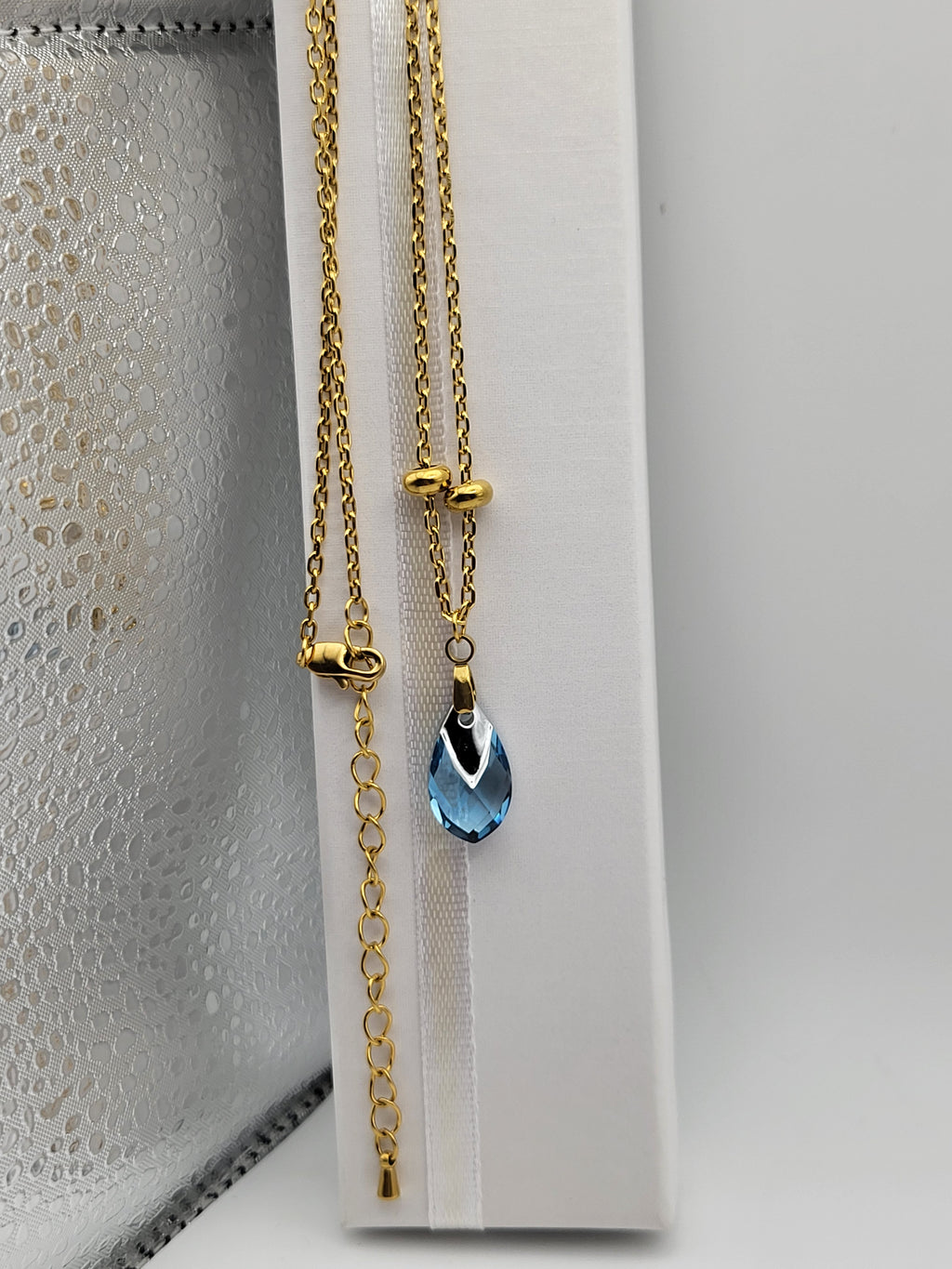 Collier Femme Pendentif Poire - Aquamarine et Acier Doré