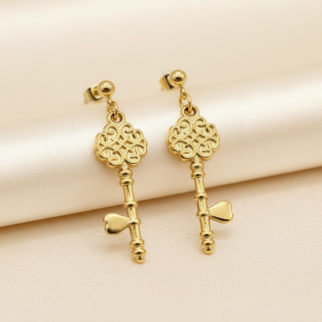 Boucles d'oreilles Clés Baroques en Acier inoxydable 304L Doré