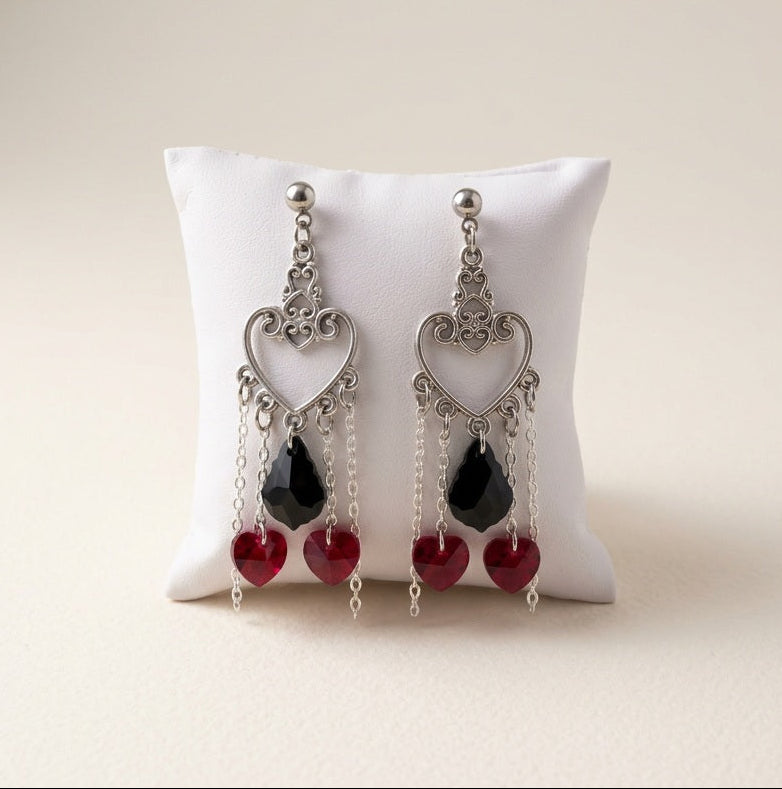 Boucles d’oreilles pendantes Cœurs et Gouttes avec cristaux Swarovski – Acier inoxydable 316L