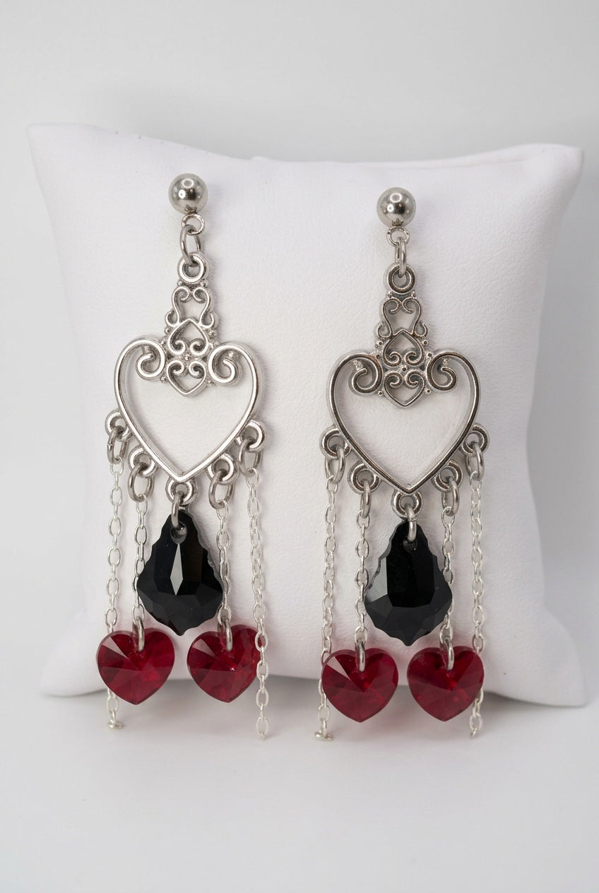 Boucles d’oreilles pendantes Cœurs et Gouttes avec cristaux Swarovski – Acier inoxydable 316L
