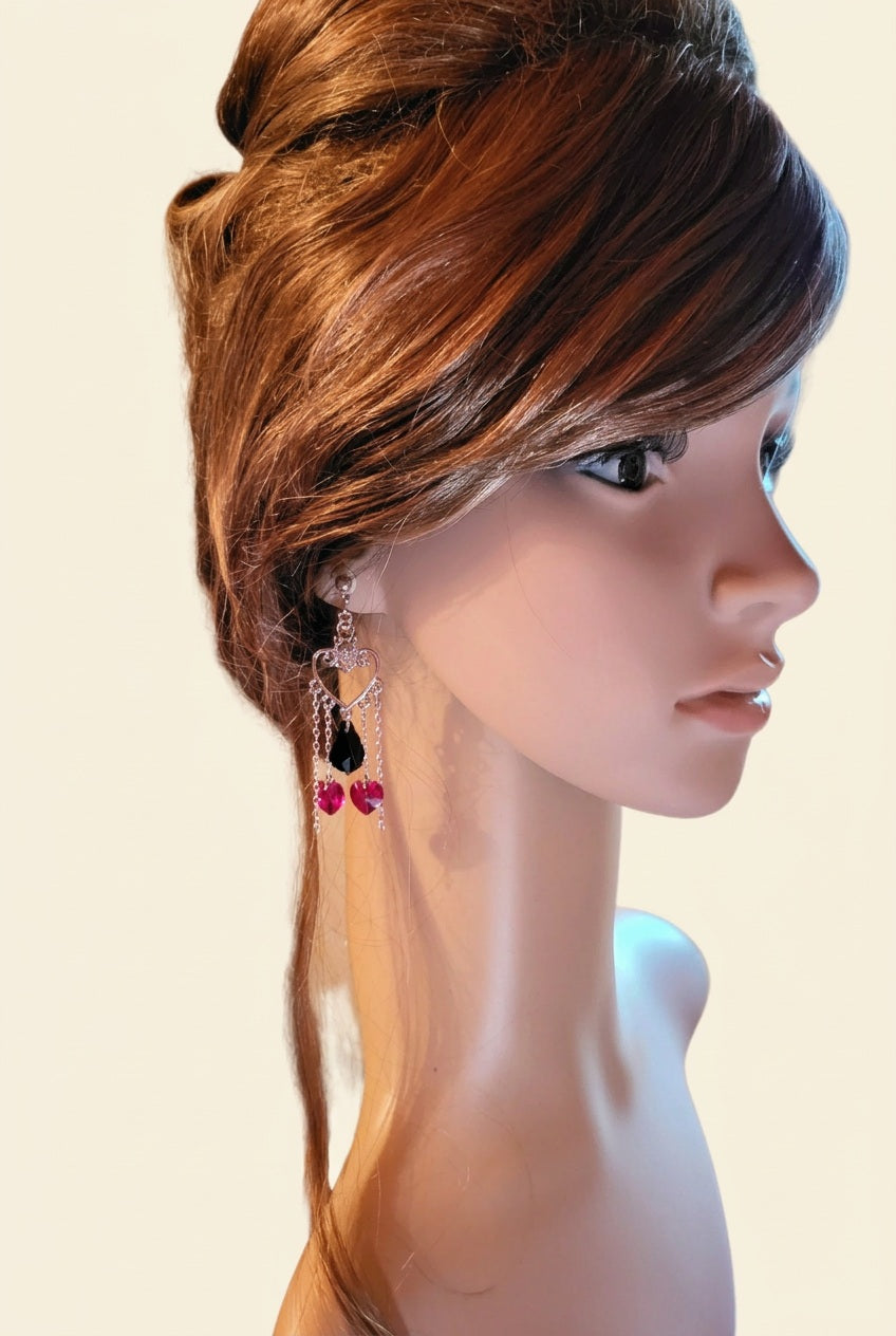 Boucles d’oreilles pendantes Cœurs et Gouttes avec cristaux Swarovski – Acier inoxydable 316L