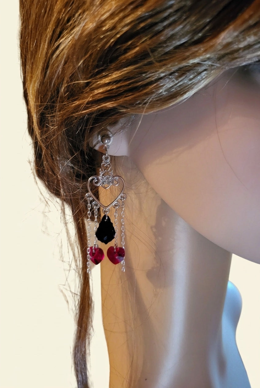 Boucles d’oreilles pendantes Cœurs et Gouttes avec cristaux Swarovski – Acier inoxydable 316L
