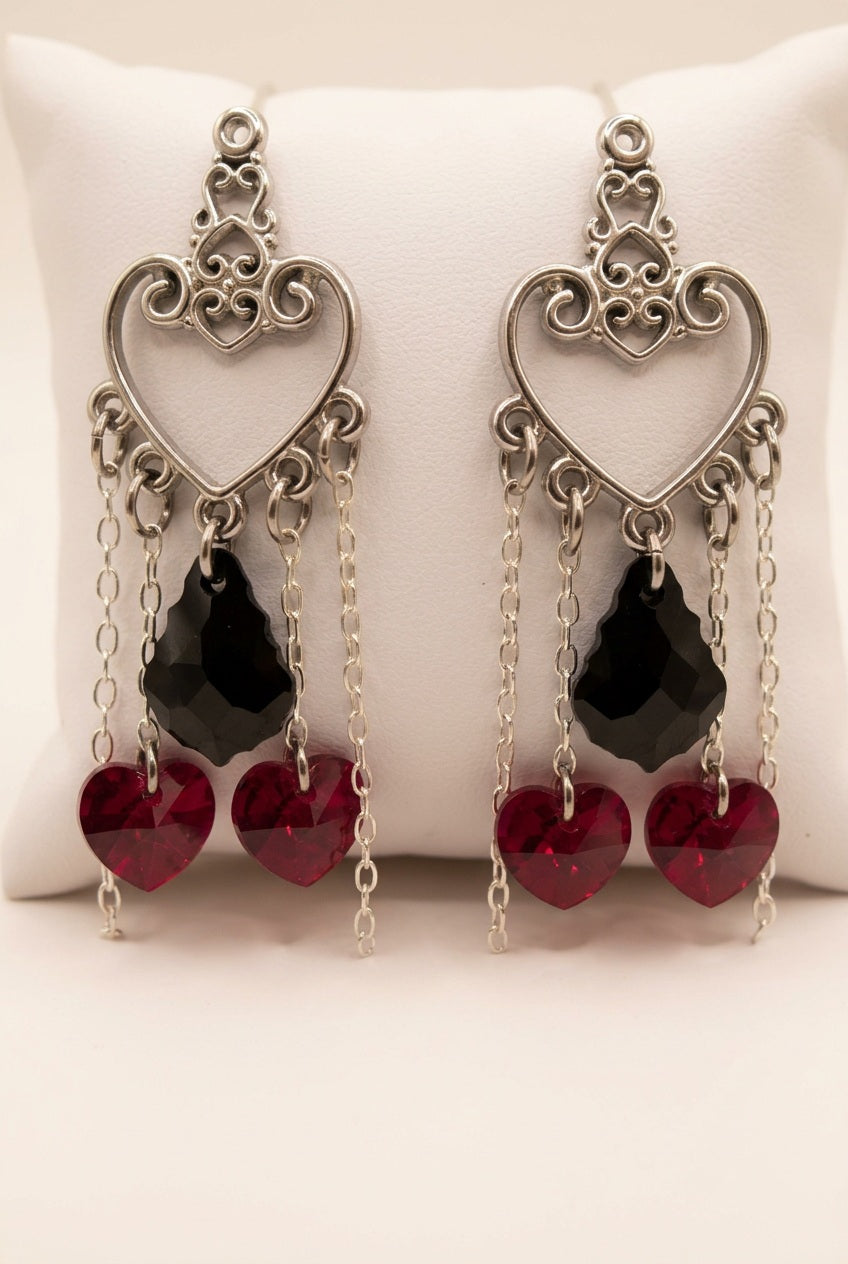 Boucles d’oreilles pendantes Cœurs et Gouttes avec cristaux Swarovski – Acier inoxydable 316L