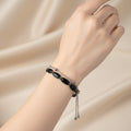Bracelet Double Rang – Intercalaires Ovales Résine Noire et Chaîne Argentée