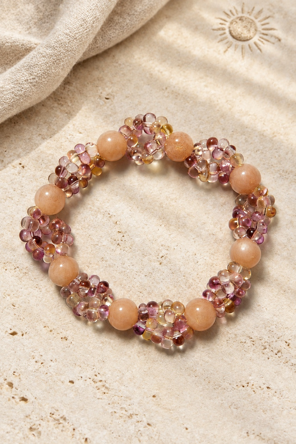 Bracelet Énergie positive en pierre de soleil et papillons