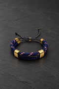 Bracelet Homme Ajustable 3 Rangs Cordons Tressés – Bleu Marine, Rouge et Taupe Doré
