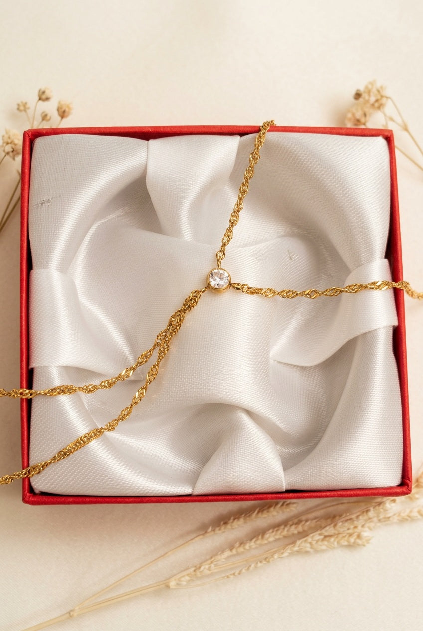 Bracelet-bague doré ajustable en acier inoxydable et oxyde de zirconium