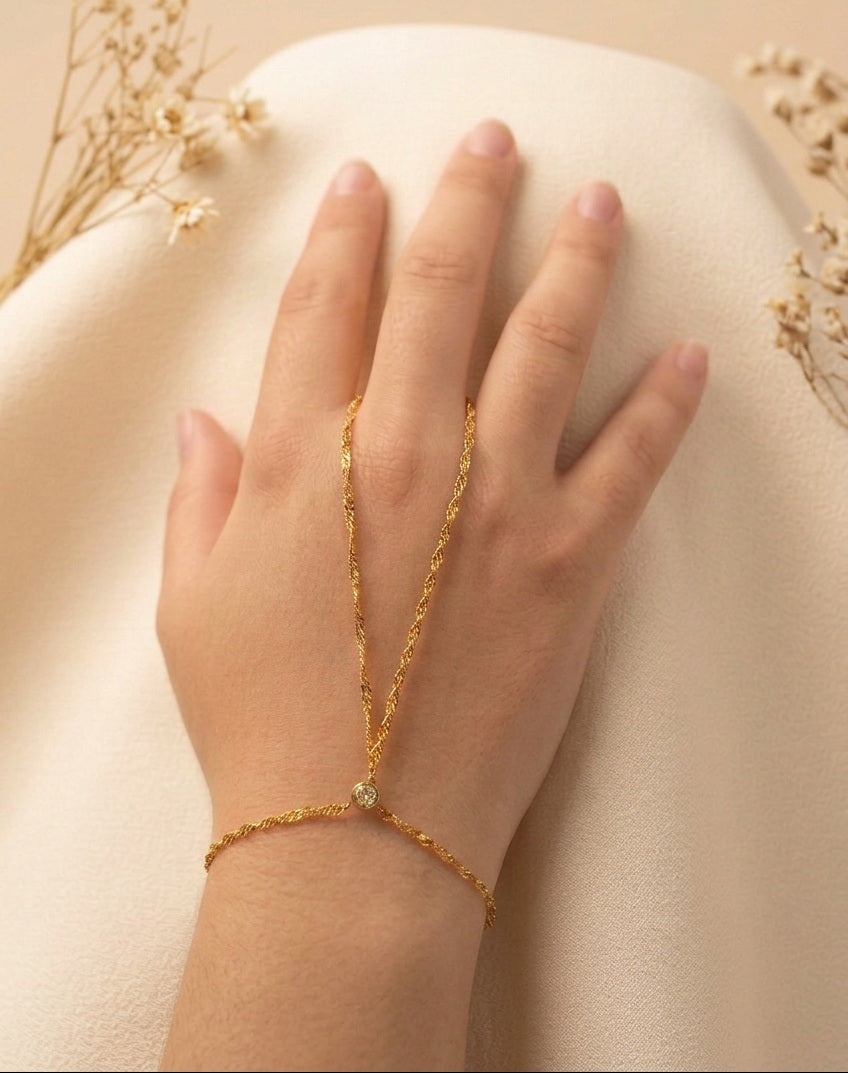 Bracelet-bague doré ajustable en acier inoxydable et oxyde de zirconium