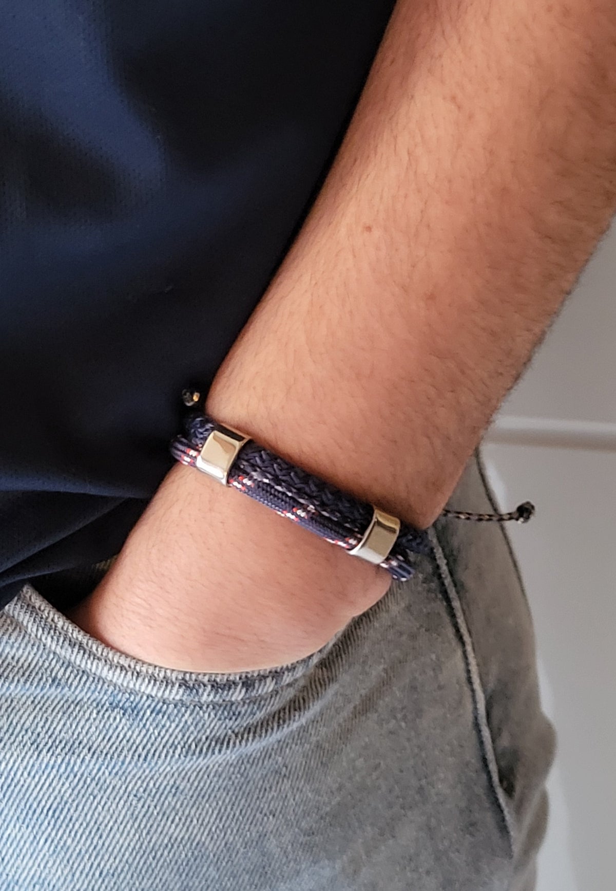 Bracelet homme à 3 rangs et Cordons Tressés - Acier Argenté