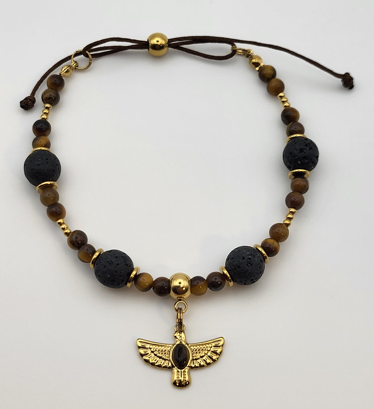 Bracelet Homme Aigle - Œil de Tigre et Pierre de Lave