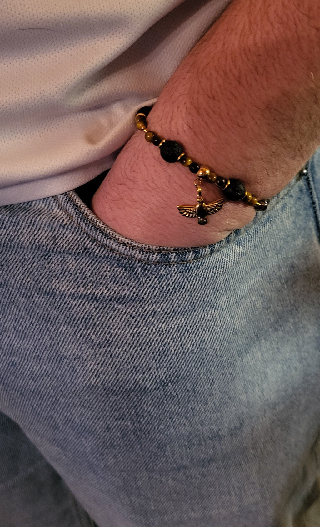 Bracelet Homme Aigle - Œil de Tigre et Pierre de Lave