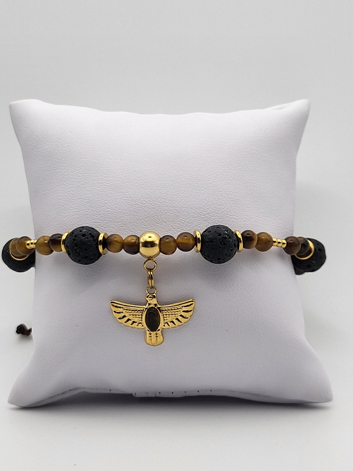 Bracelet Homme Aigle - Œil de Tigre et Pierre de Lave
