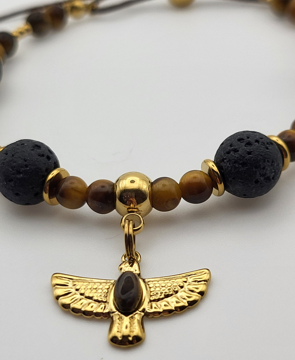 Bracelet Homme Aigle - Œil de Tigre et Pierre de Lave