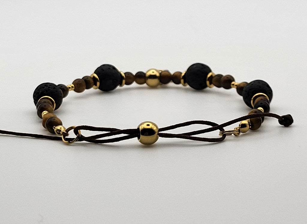 Bracelet Homme Aigle - Œil de Tigre et Pierre de Lave