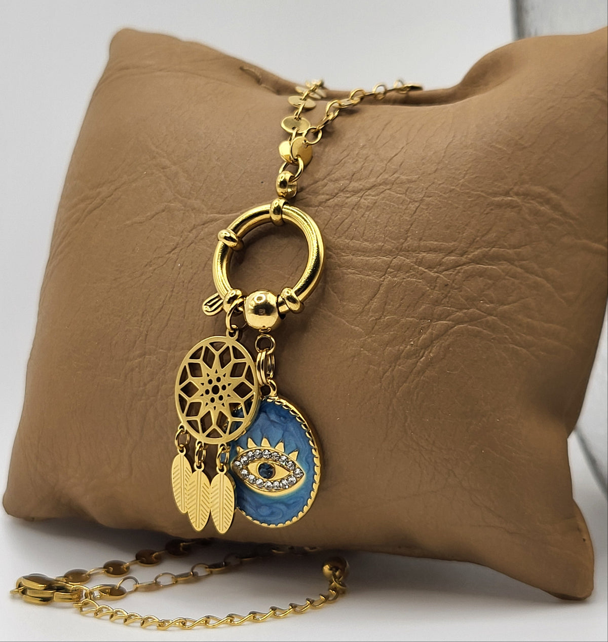 Collier Femme Œil Protecteur Bleu – Attrape-Rêves et Strass