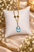 Collier Femme Pendentif Poire - Aquamarine et Acier Doré