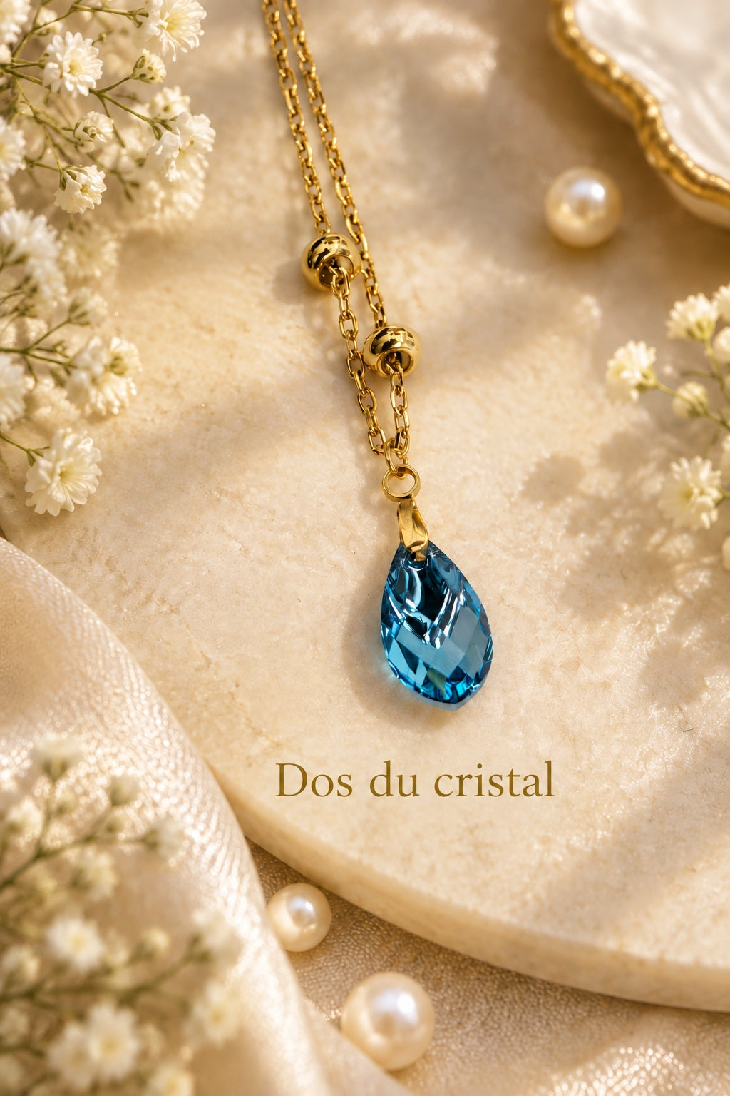 Collier Femme Pendentif Poire - Aquamarine et Acier Doré