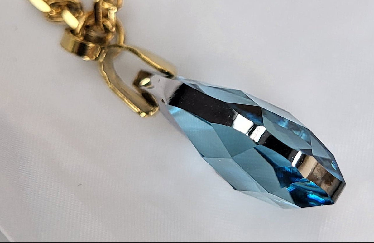 Collier Femme Pendentif Poire - Aquamarine et Acier Doré
