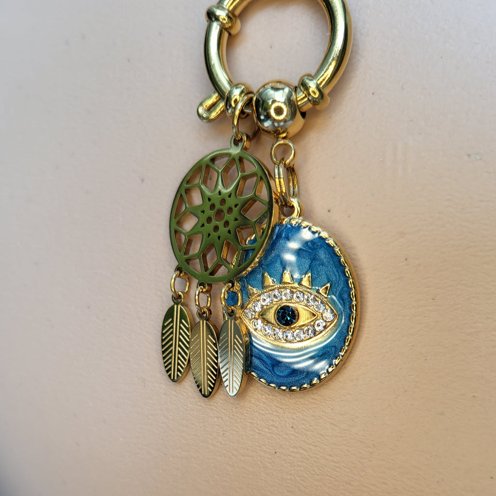 Collier Femme Œil Protecteur Bleu – Attrape-Rêves et Strass