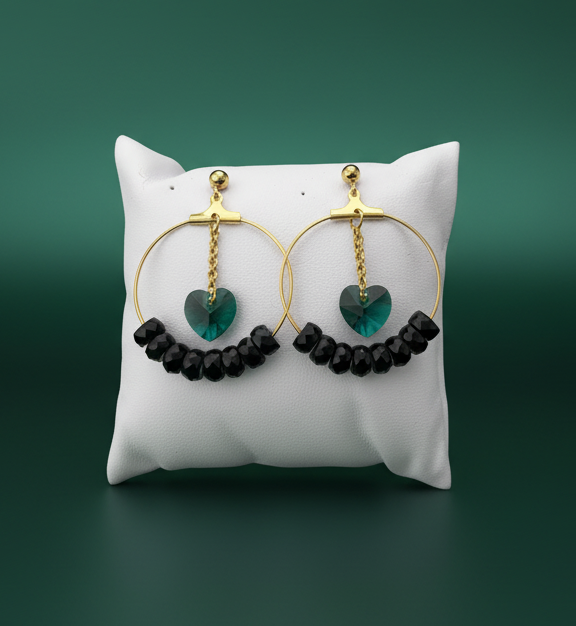 Boucles d'oreilles B608 fond vert émeraude