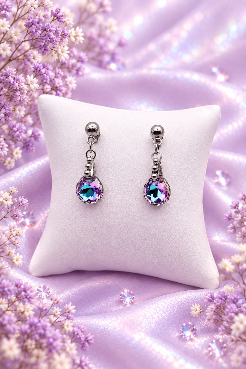 Boucles d'Oreilles Gouttes PureCrystal 6436 Majestic Vitrail Light – Acier Inoxydable