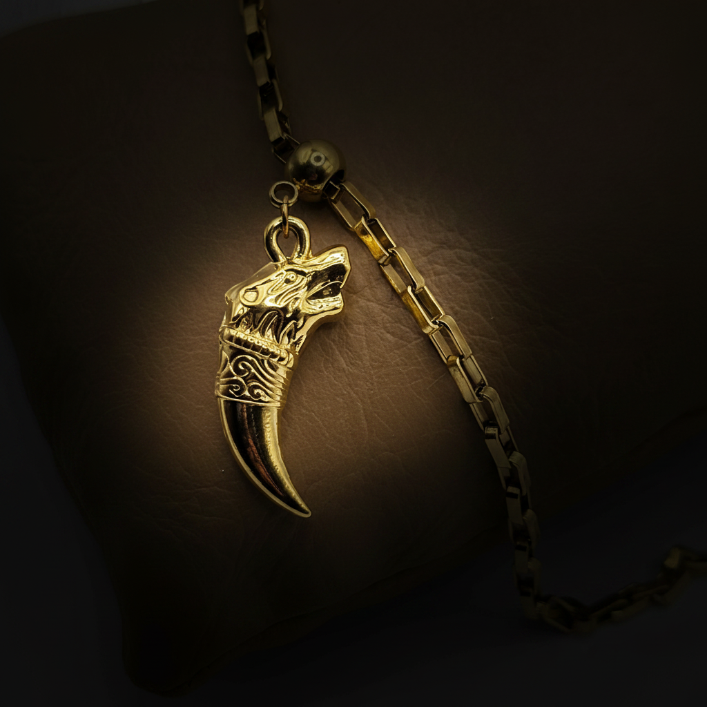 Pendentif dent tigre macro gravures - fond noir