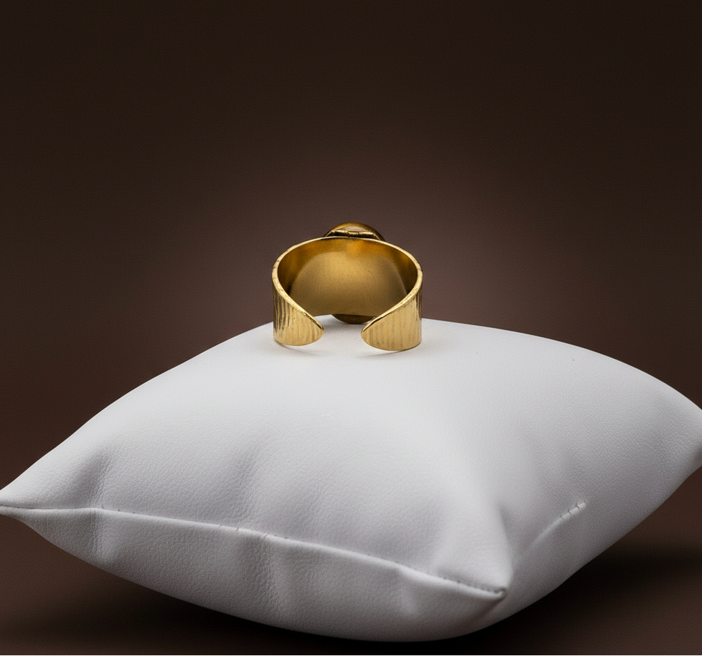 Bague Unisex large striée réglable - Œil de tigre