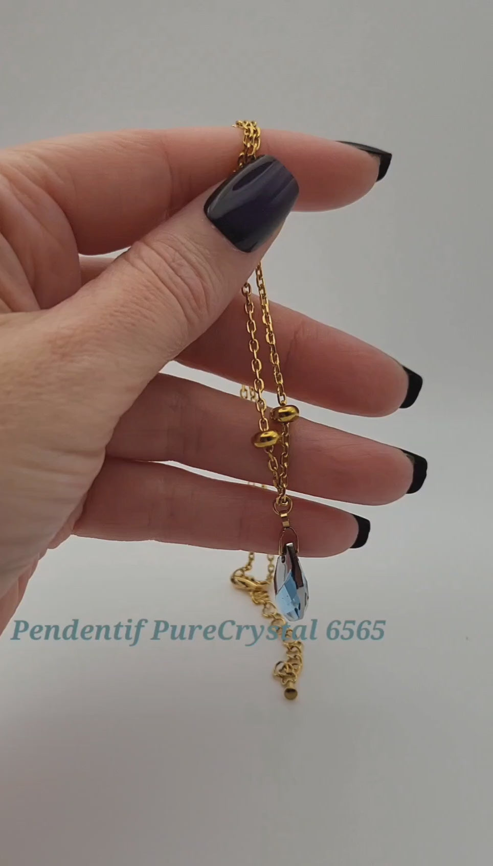 Collier Femme Pendentif Poire - Aquamarine et Acier Doré