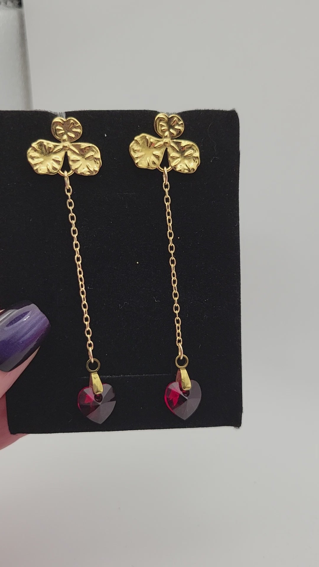 Boucles d'Oreilles Pendantes Femme et Cœurs Cristal Siam